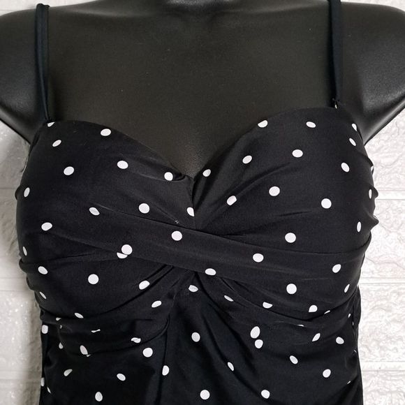 Relleciga Tummy Control Ruched Swimwear Polkadot Black Large - Picture 7 of 12